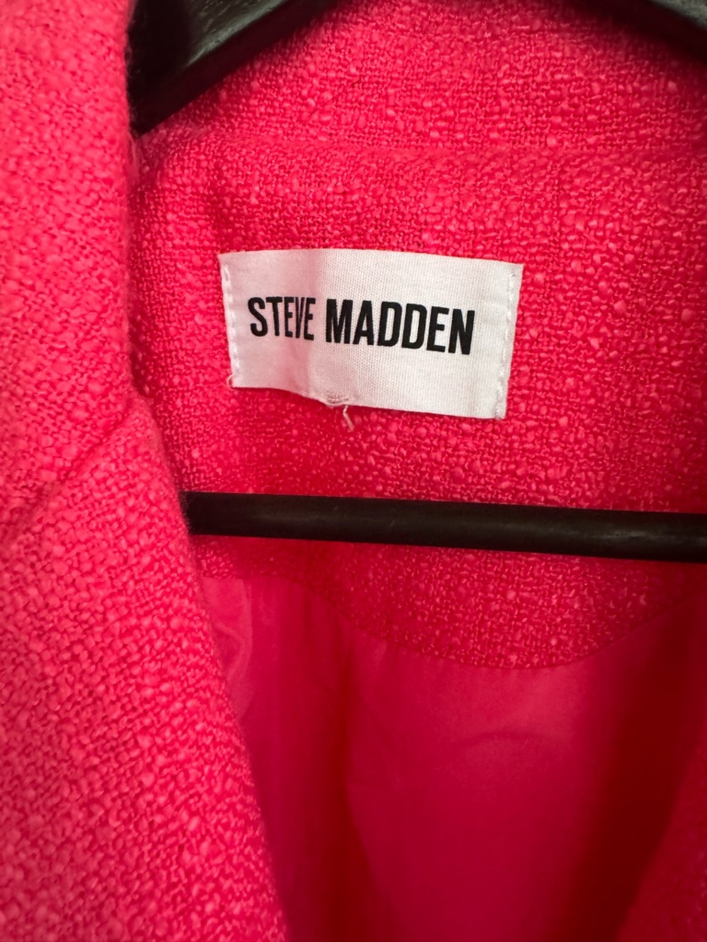 Steve Madden Bright Pink Tweed Fringed Double-Breasted Blazer - Picture 4 of 6